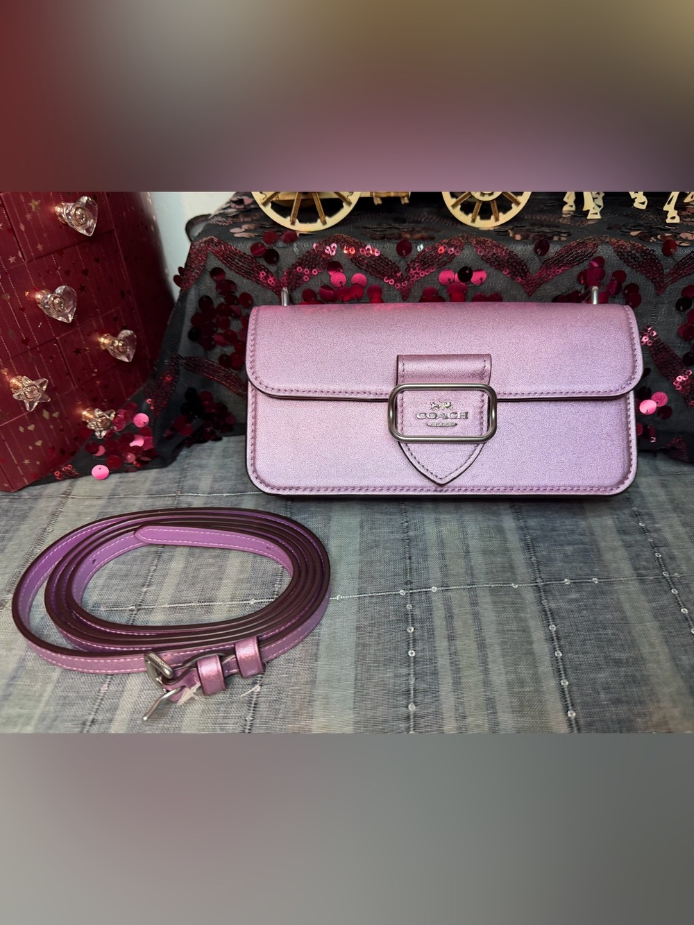Coach 2022 Metallic Pink Leather Morgan Crossbody